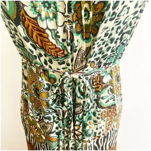 Forbidden Safari Print Dress Midi Size Medium Studded Neckline Tan Black Hippie Brown