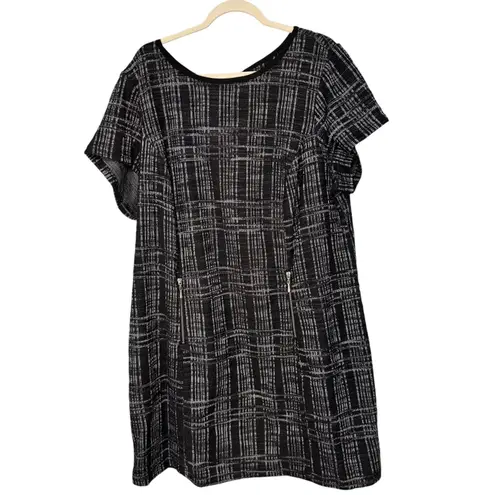 Sharagano Woman 22W Black Gray Plaid Dress A-Line Career Casual Zip Pockets