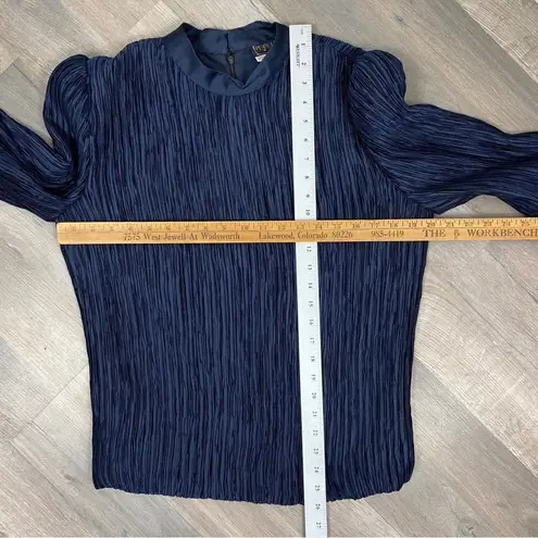 Vintage Pierre Labiche Plisse Satin Scrunch Pleated Puff Sleeve Blouse Blue 16 Blue