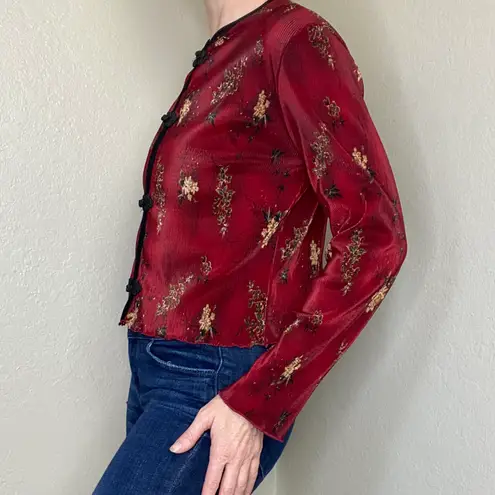 Dress Barn Retro Y2K  Red & Black Japanese Floral Blouse