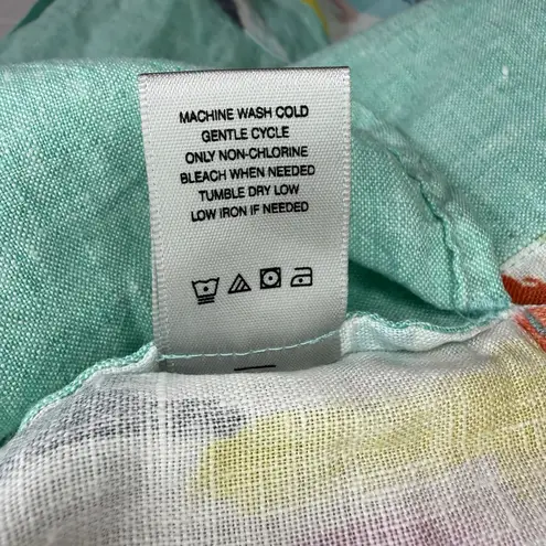 John Mark XL Linen Shirt Top Aqua Blue Green Casual Artsy Lagenlook Roll Tab