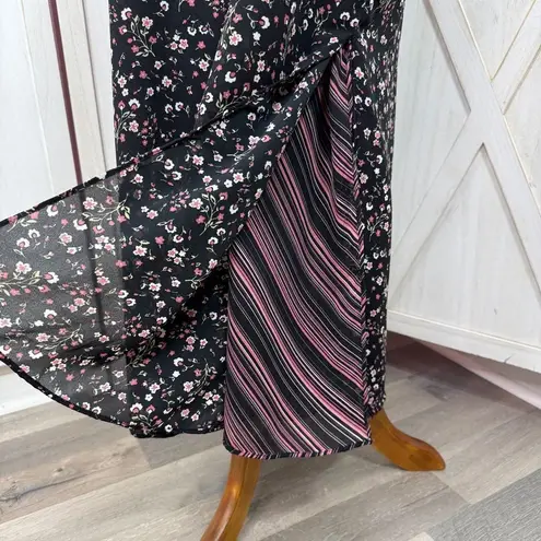 Vintage 90s Y2K Kathie Lee Floral Sleeveless Shift Maxi Dress Black Pink Medium