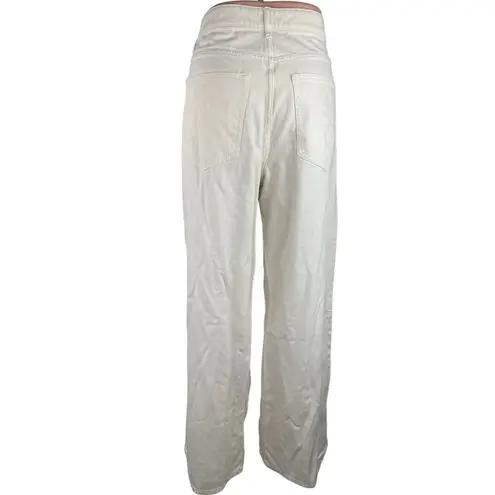 H&M  White 100% Cotton Non Stretch Denim High Rise Wide Leg Jeans Size 12