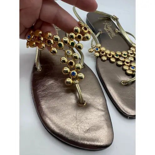 Women’s Vintage Rangoni Spark/K Jewel Sandals Platino Leather Italy 7.5 AA Gold
