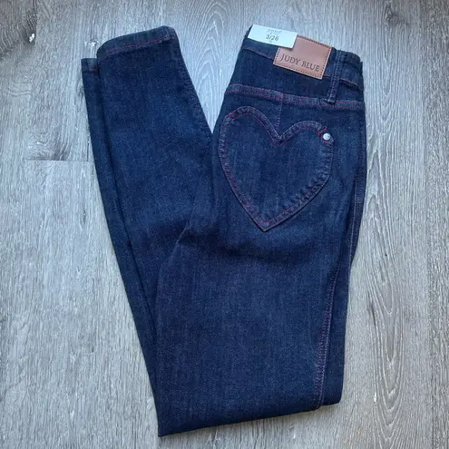 Judy Blue “Be Mine” Heart Pocket Skinny Jeans Dark Wash High Rise 3/26 NWT
