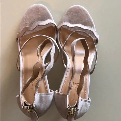 J.Crew 6.  Three-Strap Scalloped Suede Heels - Image 2