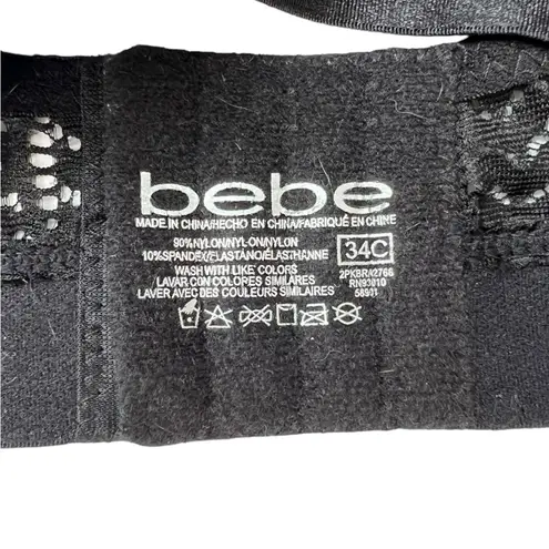 Bebe Womens Black  Logo Lace Underwire Padded Push Up Bra Size 34C​​​