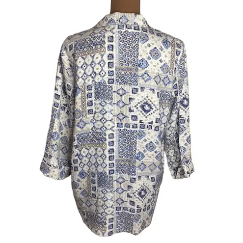 Alice Stuart vintage linen blend ethnic boho lagenlook one button blazer size M Blue Size M