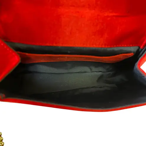 Escada Vintage Fleur De Lis Red Satin Chain Strap Crossbody Evening Bag