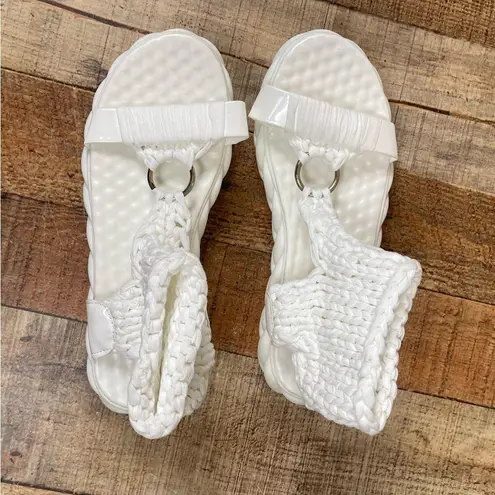 Women's 9.5 Woven Crochet Ankle Boho Island Platform Sandal Vacation Summer White