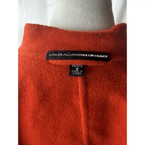 Linda Allard Ellen Tracy Felt Wool Jacket Blazer Open Front Fall Orange Size 8P