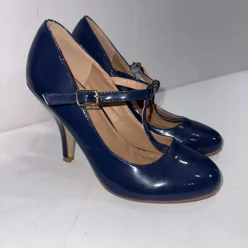 Journee Collection Old Money Business Casual Formal T Strap Stiletto Blue Pumps