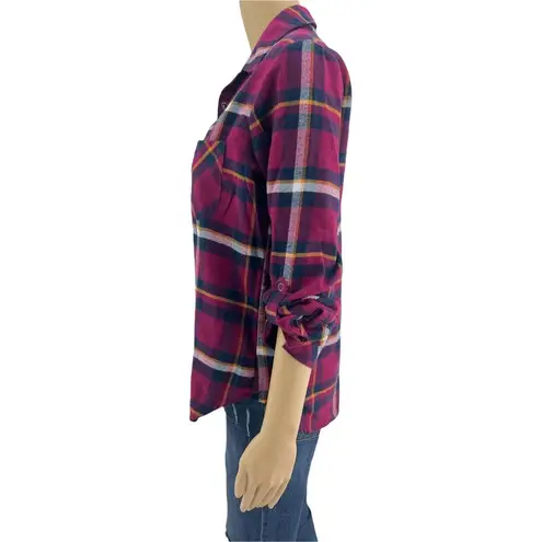 Make + Model Size SMALL Pink Purple Plaid Night Night Snap Button Up Shirt - Image 3