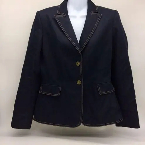 Tahari A.S.L. Separates Navy Denim Styled Blazer/Jacket w/Tan Top Stitching Sz 6