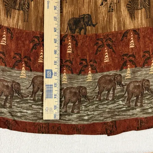Vintage Animal Print Maxi Skirt Womens 10 Brown Faux Wrap Elephant Zebra Boho