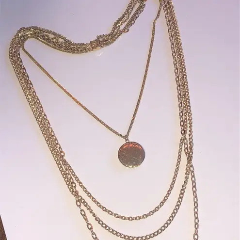 Elegant Vintage Gold Tone Layered Chain With Locket Pendant Necklace
