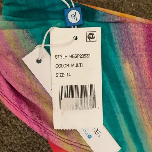 Bleu Rod Beattie NWT Multi Brushstroke Front Band Colorful Bikini Bottom Size 14