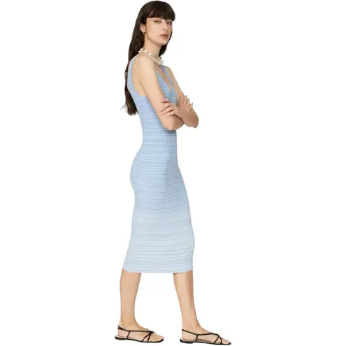 Staud Dana Ribbed Knit Light Blue / White Striped Sleeveless Midi Dress Large
