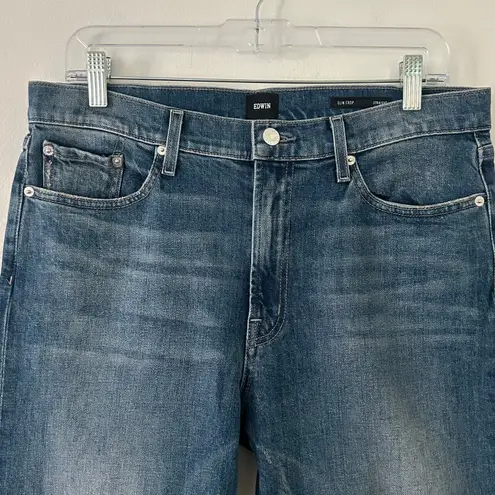 Edwin Women's Elin Crop Straight Leg Medium Wash Denim Jeans 32 New Blue