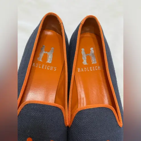 Hadleigh’s AUTHENTIC Navy and Orange Embroidered Loafers Blue Size 9