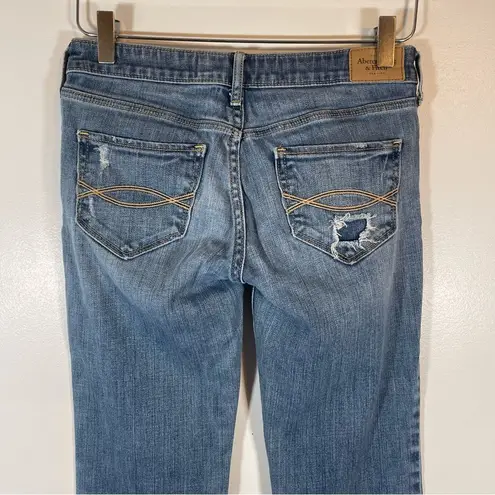 Abercrombie & Fitch  Distressed Mid Rise Bootcut Blue Ripped Jeans Size 24