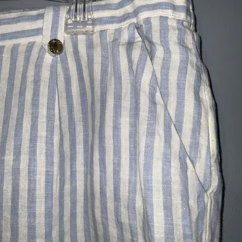 Ellen Tracy Blue~White Striped Linen Pull-On Culottes Wide Leg Pants Pockets L
