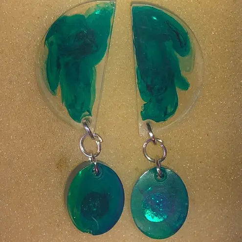 Elegant Teal and Clear Swirl Boho Dangle Earrings Blue