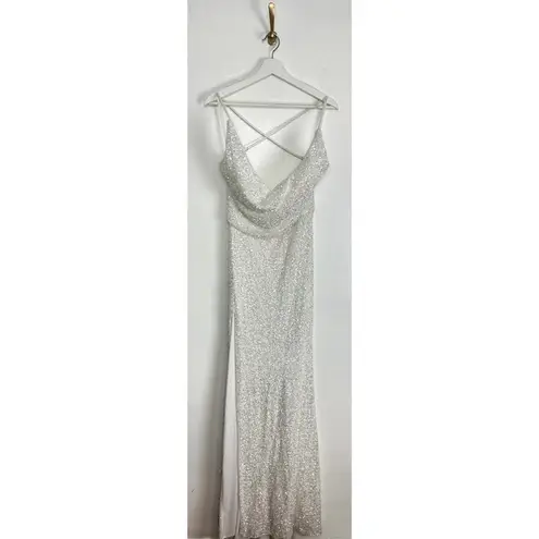 La Femme  Sequin Sleeveless Gown in White Size US 10