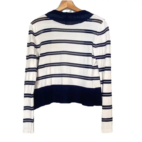 Boston Proper Ivory Ruffled Nautical Ruffle Edge Striped Cardigan Sweater Size S