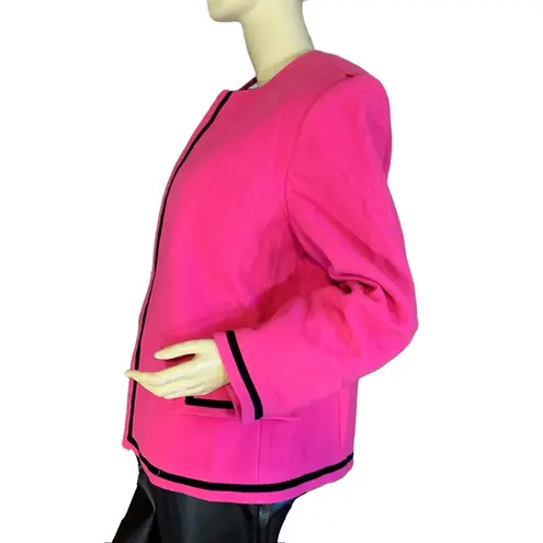 Harvé Benard VINTAGE 1990’S HARVE BENARD PINK WITH BLACK TRIM WOOL OPEN-FRONT BLAZER (16)