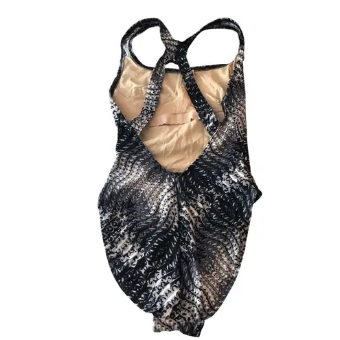 Newport News Sunstreak Vintage One Piece Swimsuit Keyhole Back Geometric Gray 6