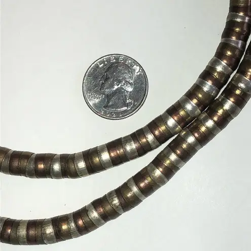 Elegant Vintage Mixed Metal Brass Silver Tone Beaded Flexible Boho Necklace Brown