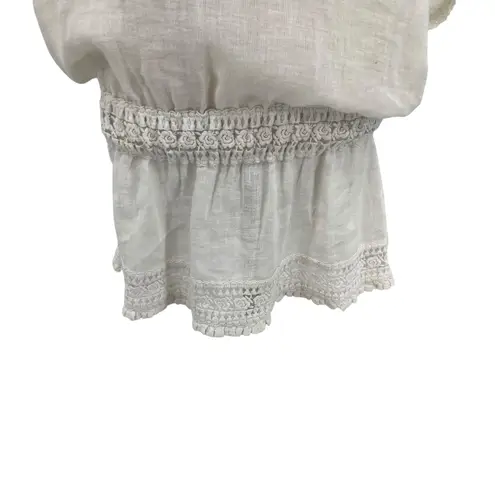Sunday Saint Tropez Coverup Dress Linen Dolman Sleeve Smocked Cream One Size White Size undefined