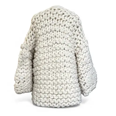 Hand knit, chunky, merino wool cardigan sweater/jacket, approx size M/L White Size L