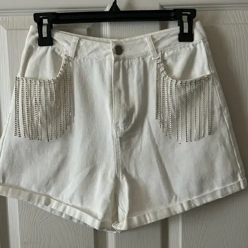 Cloud Ten She’s Stealing Our Hearts White Girls Trip Rhinestone Shorts Sz S