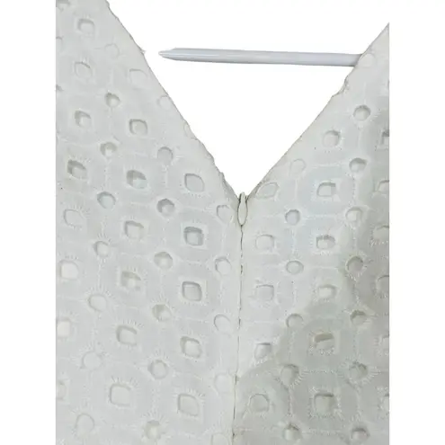 PATBO romantic ruffle sleeve Belted Eyelet Midi Dress In White sz 4