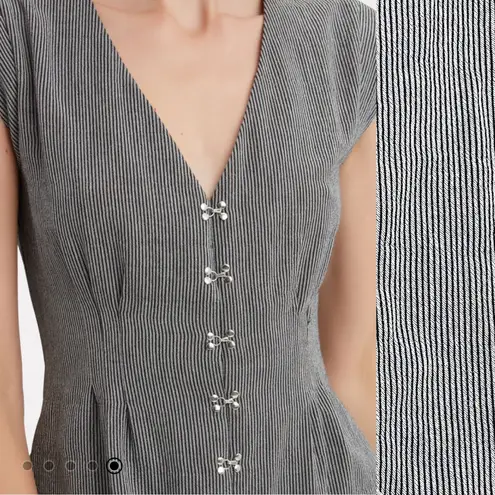 Intermix Audrey Cotton Midi Dress Black Grey Microstripe Contemporary Minimalist