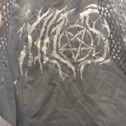 KILLSTAR  Punk Goth Fishnet Long Sleeve Buckle Top Blouse Black Womens XXL