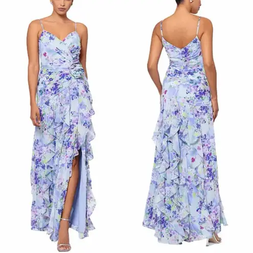 XScape Women's Floral-Print Rosette Ruffled Gown Size 12