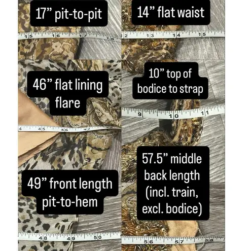 Sherry Haute Couture Y2K Silk Beaded Sequin Gemstone Animal Print Halter Gown Tan Size 4