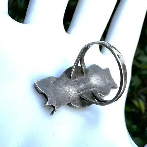 Vintage Zuni Sterling Silver Inlay Stone Owl Ring