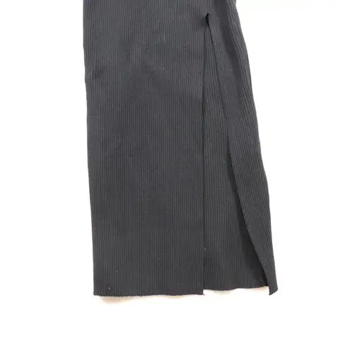 Hera Collection Black Ribbed V Neck Spaghetti Strap Maxi Dress Side Slit Size L