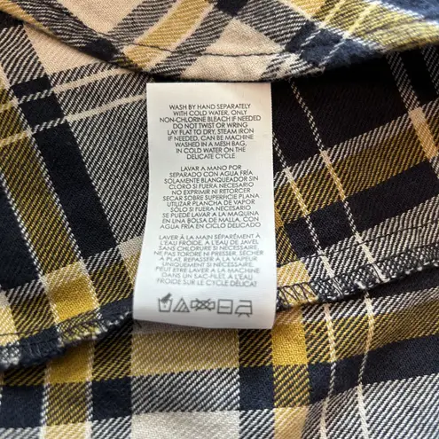 CAbi  Women's Seattle Plaid Ruffle Shirt Blue Yellow Cotton Style 4233 Size Small