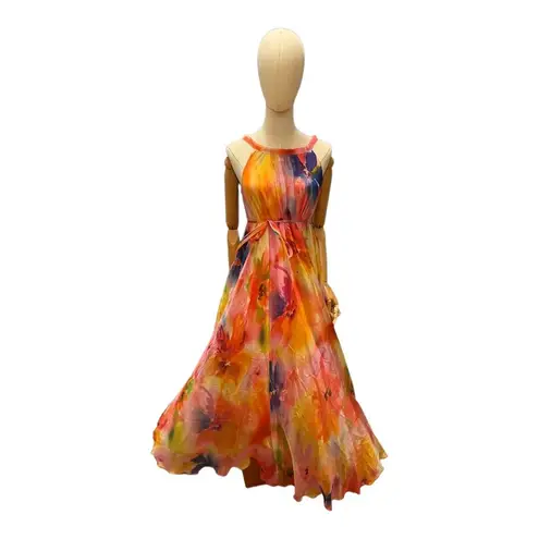 Floral Medeshe Chiffon Flowy sleevless maxi summer dress size large