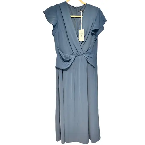 Jasambac Women's Blue Maxi Dress V Neck Short Sleeve Twist Front Formal Size L