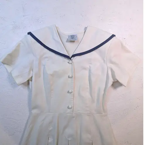 Laura Ashley Vintage Sailor Dress – Cream Linen Cotton Pleated Midi UK10 US6