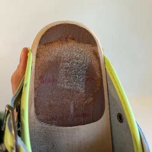 Handmade in Sweden Lime Green Genuine Leather Wooden Clog with Buckle Size 37