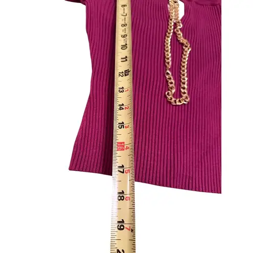 ASTR The Label Philippa Chain Strap Stretchy Sweater Fuchsia Ribbed Chain Sz M Size M