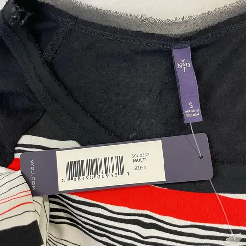 NYDJ New Striped Woven Front Solid Knit Back Short Sleeve Top Size Small