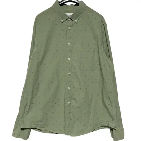 Goodfellow & Co Dot Cotton Long Sleeve Button Down Shirt Sage Green Size XL